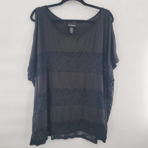 LANE Bryant Black Cold Shoulder Lace Knit Tee Size 26/28 PLUS Short Sleeve - Picture 2 of 6